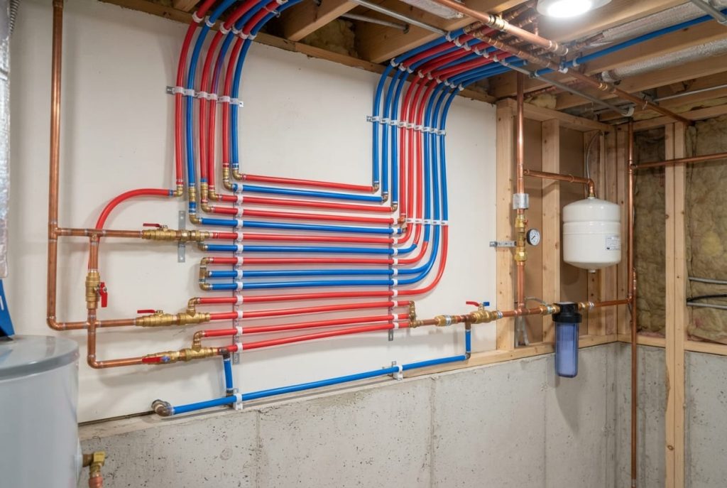 After: new PEX supply lines neatly routed and secured