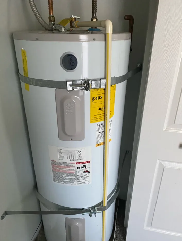 Water heater set in place during an install