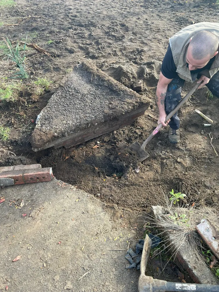 Open trench for a sewer line repair