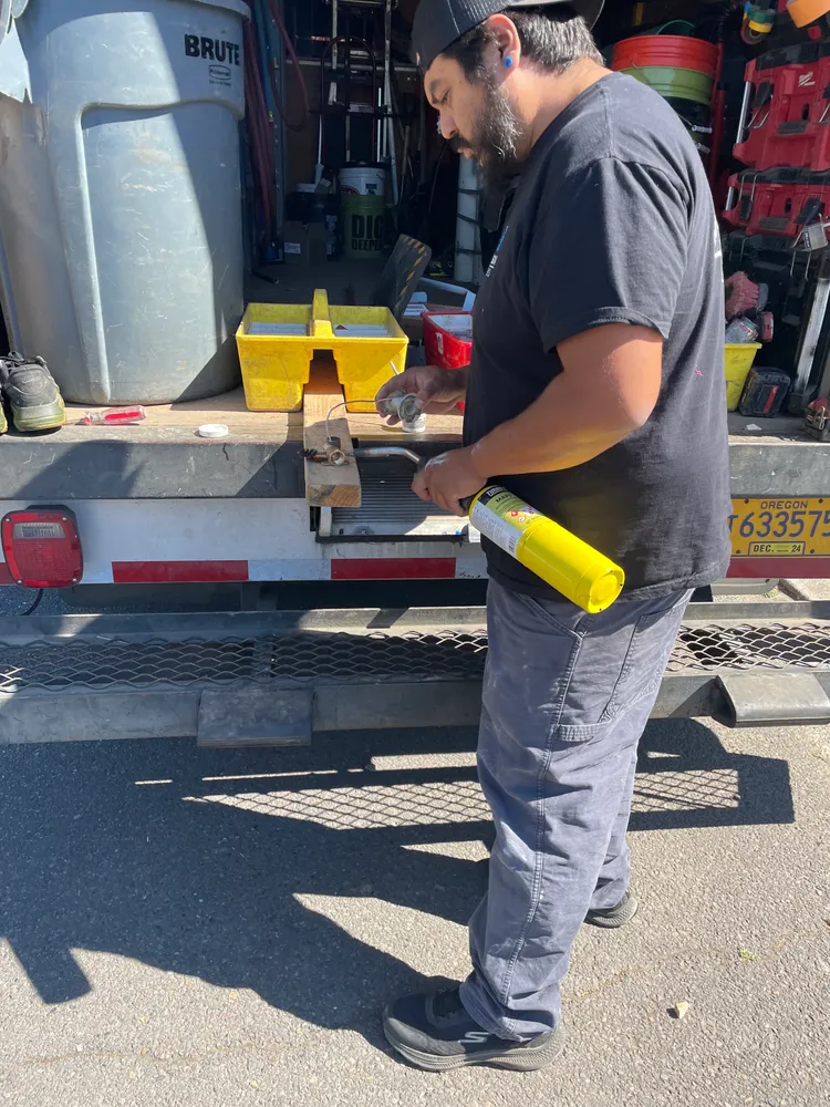 Service truck parked for a call