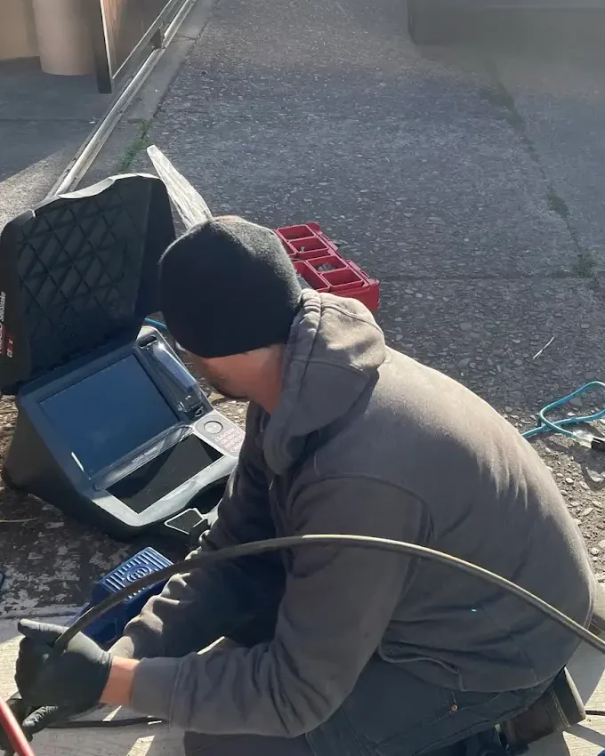 Precision Plumbing crew performing a sewer camera inspection